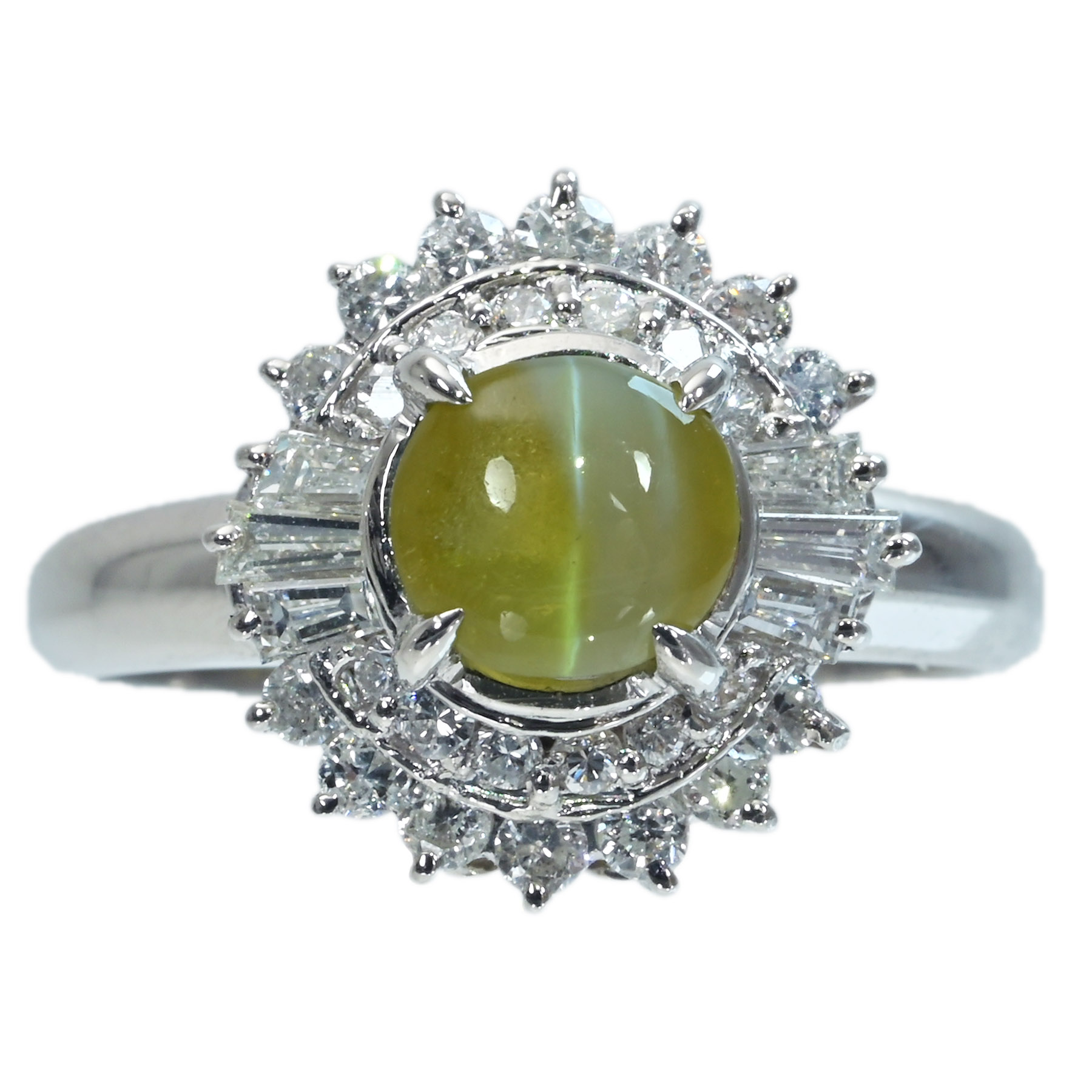 キャッツアイリング PT900 CE1.45ct D0.53ct 6.8g #9【中古】|FoL Jewelry 店