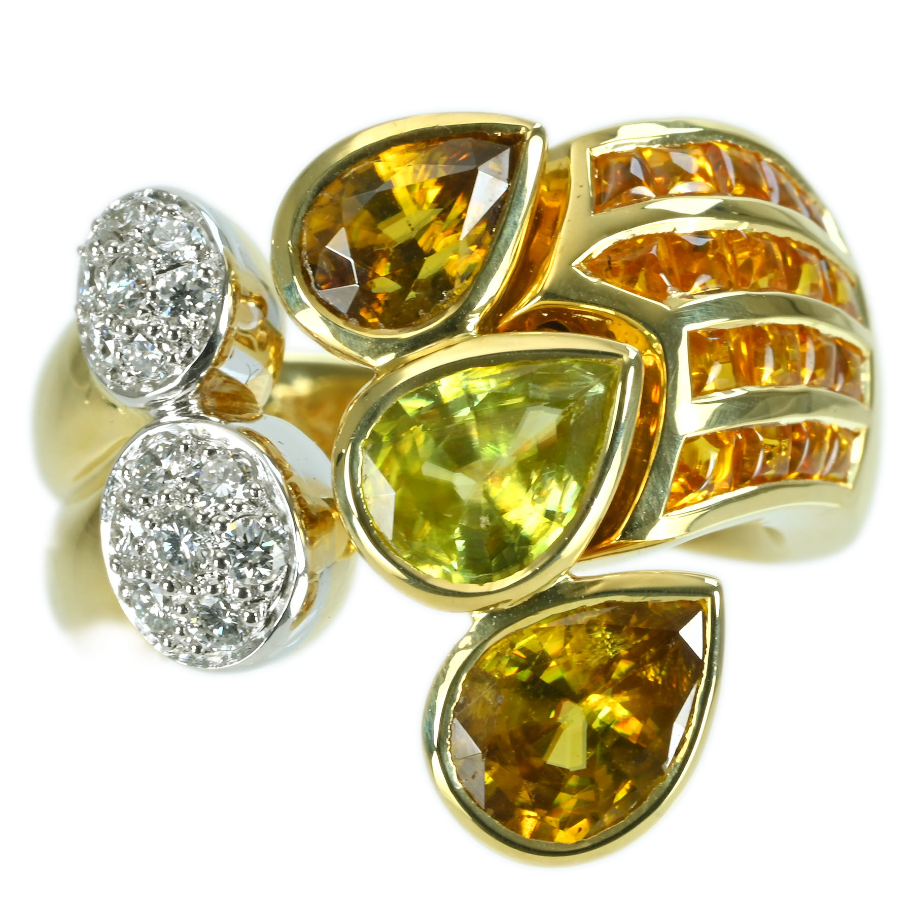 スフェーン&イエローサファイアリング "JEWEL STUDIO" PT900/K18YG 3.41ct 0.98ct D0.32 18.3g #13【中古】|FoL Jewelry 店