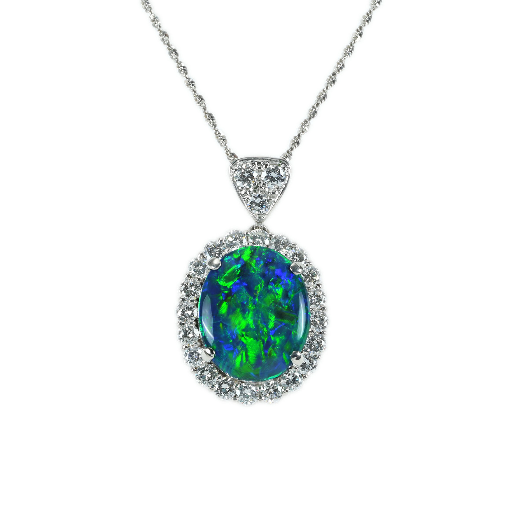 【中古】PT1000/PT900 BLACK OPAL PENDANT & NECKLACE ブラックオパールペンダントネックレス BO7.57ct D1.34ct 10.7g|FoL Jewelry 店