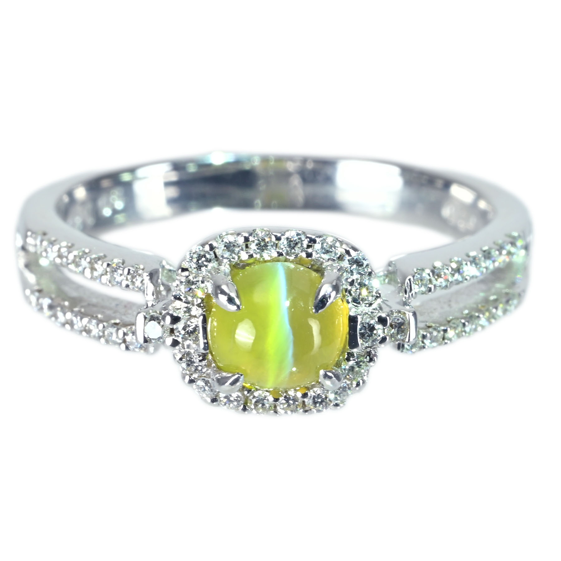 【中古】K18WG CATS EYE RING クリソベリルキャッツアイリング CE1.05ct D0.24ct 3.9g #13.5|FoL Jewelry 店
