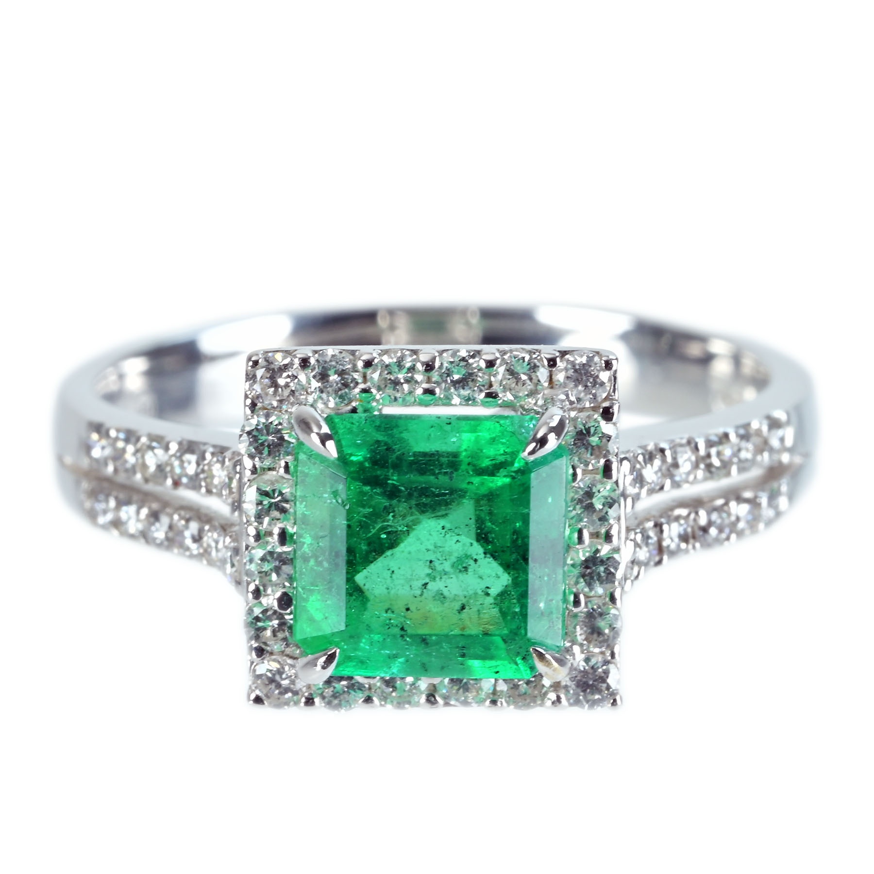 【中古】K18WG EMERALD RING エメラルドリング E1.48ct D0.45ct 3.9g #14|FoL Jewelry 店