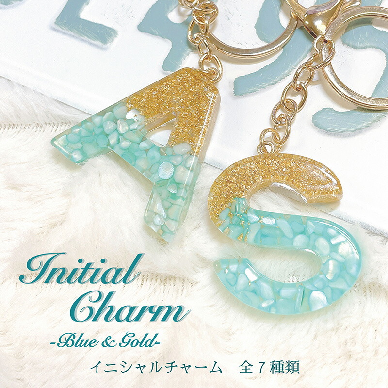 R イニシャルキーホルダー　白＆青系マトリカリア　アルファベット　レジンチャーム R イニシャルキーホルダー 白＆青系マトリカリア アルファベット