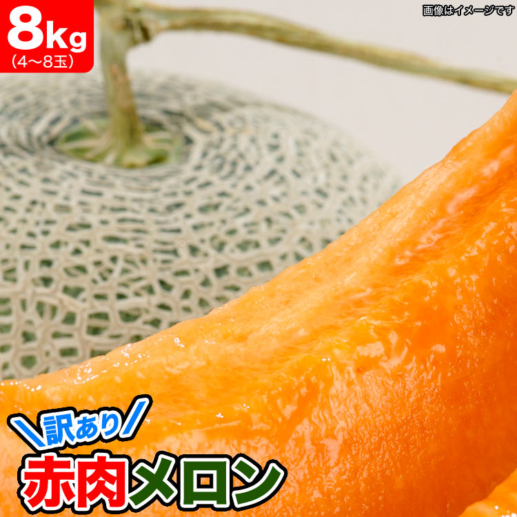 【2025年収穫予約】メロン　赤肉  北海道産 約8kg（4～8玉入） ［めろん わけあり 訳有］ 【お届け日指定不可無効】 【2025年7月下旬前後頃よりご注文順に発送】【玉数指定不可】