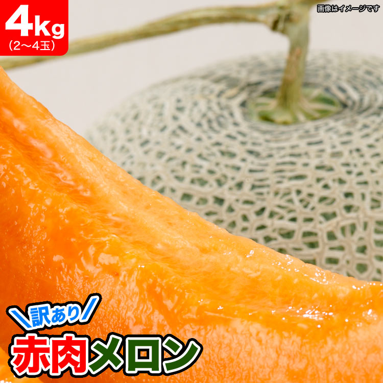 【2025年収穫予約】メロン　赤肉　北海道産 約4kg（2～4玉入） ［めろん わけあり 訳有］ 【お届け日指定不可無効】 【2025年7月下旬前後頃よりご注文順に発送】【玉数指定不可】