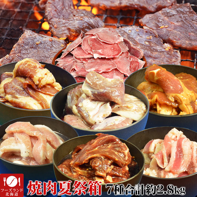 焼肉セット BBQバーベキュー7品合計約2.8kg前後 焼肉祭り詰め合わせ[牛カルビ/牛ハラミ/ジンギスカン/とんとろ/豚さがり][送料無料][冷凍]