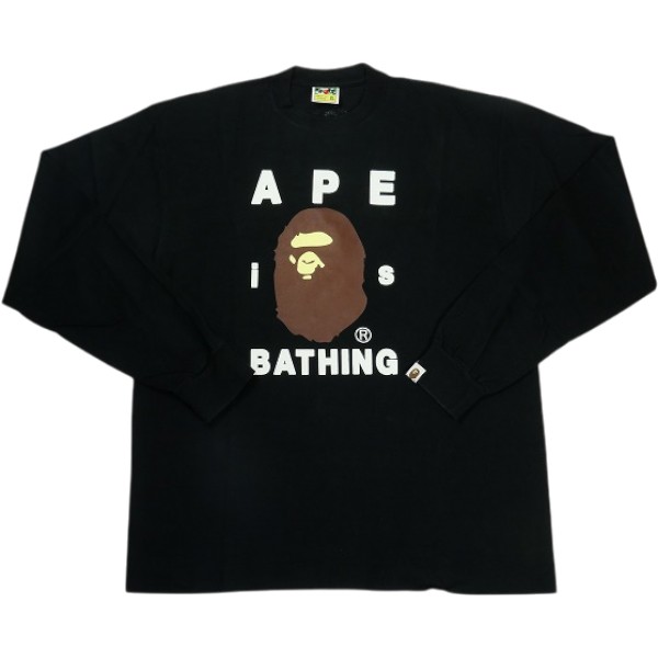 A BATHING APE ア ベイシング エイプ APE is BATHING HEAD LS TEE ロンT 黒 Size 【XL】 【中古品-好いたらしい】 30008930