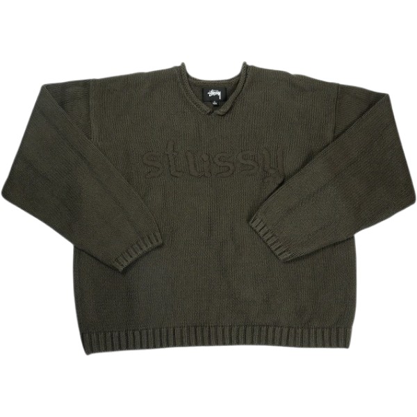 STUSSY ステューシー 24SS Embroidered V-Neck Logo Sweater 編み物 茶 Size 【L】 【中古品-好いたらしい】 30009637