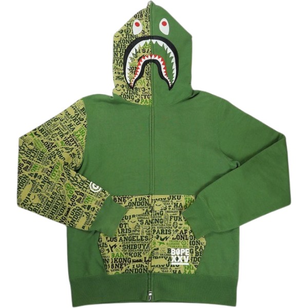 A BATHING APE ア ベイシング エイプ 18AW XXV CITIES CAMO SHARK FULL ZIP HOODIE GREEN シャークパーカー 緑 Size 【L】 【中古品-ほぼ新品】 30011295｜ブランド古着のフールズジャッジ