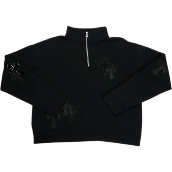 CHROME HEARTS クロム・ハーツ Y NOT PAPER JAM 1/2 ZIP CROSS PATCH SWEATSHIRT BLACK ハーフジップスウェット 黒 Size 【レディースS】 【新古品・未当て嵌める品】 20838364