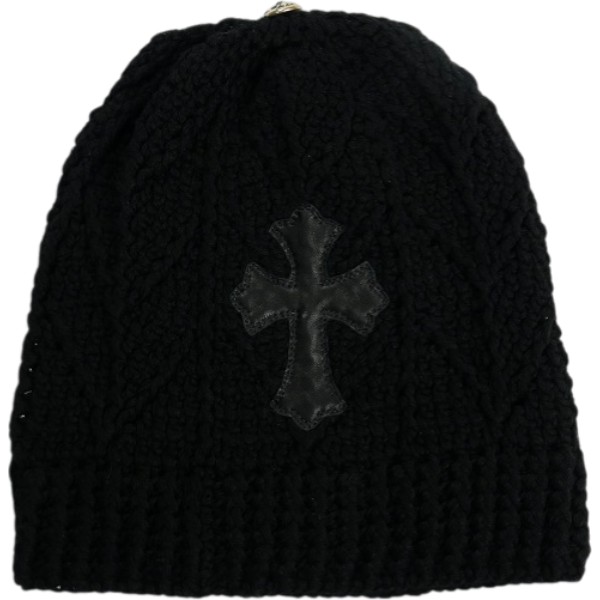 CHROME HEARTS クロム・ハーツ Cashmere Cross Leather Patch Beanie Black  ビーニー 黒 Size 【無償性】 【新古品・未当て嵌める品】 20836247