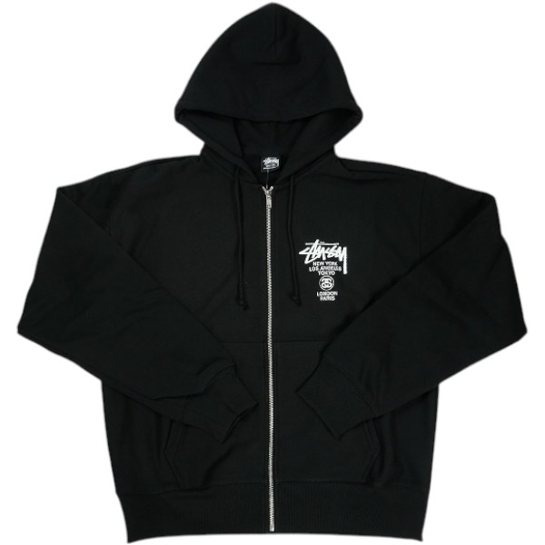 STUSSY ステューシー 26SS WORLD TOUR ZIP HOODIE BLACK ジップパーカー 黒 Size 【XL】 【新古品・未使用品】 30008627｜ブランド古着のフールズジャッジ