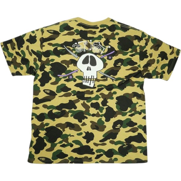 A BATHING APE ア ベイシング エイプ ×STUSSY 30周年祝するエテ公変装柄スカル TEE YELLOW プルオーバー 黄 Size 【XL】 【中古品-人並み外れたに似つかわしい】 30006188