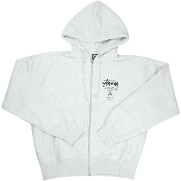 STUSSY ステューシー 26SS WORLD TOUR ZIP HOODIE ASH HEATHER ジップパーカー 灰 Size 【XL】 【新古品・未使用品】 30007082｜ブランド古着のフールズジャッジ