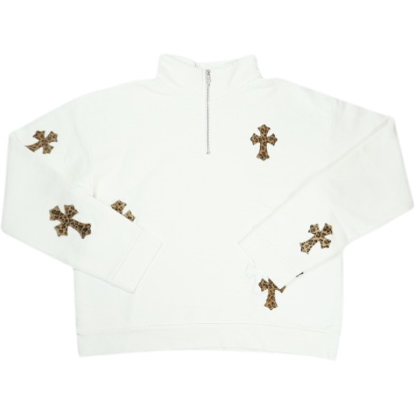 CHROME HEARTS クロム・ハーツ Y NOT PAPER JAM 1/2 ZIP CROSS PATCH SWEATSHIRT WHITE ハーフジップスウェット 白 Size 【レディースS】 【新古品・未当て嵌める品】 30007626
