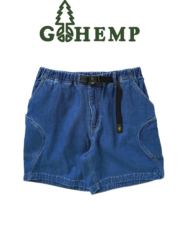 【貨物輸送無料】【MEN\u0027S】GOHEMP（ゴーヘンプ）EXPLORER HYBRID SHORTS(USED WASH)エキスプローラーハイブリッドショーツ 夏に至適なやや薄っぺらの9薬局衡オンスジーンズ 両片方の三重社会システム衣嚢がその人の特徴 膝上丈で腰回転運動やワタリに似付かわしいなゆとりを持たせたルーズシルエット 夏のジーンズさる股引き