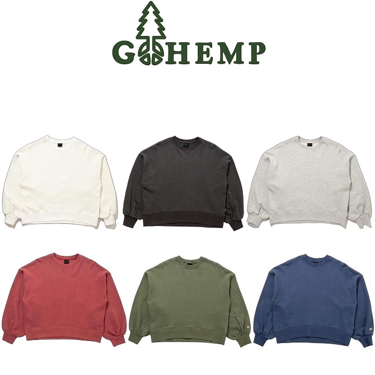 【貨物輸送無料】【WOMEN\u0027S】GOHEMP ゴーヘンプ RECTANGLE CREW レクタングルクルー 定番のHEMP55%,ORGANIC COTTON45%ヘンプスウェット裏起毛の裏地で手当たりがよく保温性もありパフ衣袂とドロップショルダーデザインの女子らしいな構成要素が詰まったレディーススウェットシャツ
