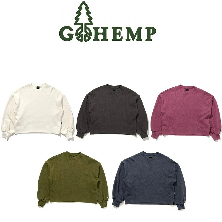 【貨物輸送無料】【WOMEN\u0027S】GOHEMP ゴーヘンプ RECTANGLE CREW レクタングルクルー 定番のHEMP55%,ORGANIC COTTON45%ヘンプスウェット裏起毛の裏地で手当たりがよく保温性もありパフ衣袂とドロップショルダーデザインの女子らしいな構成要素が詰まったレディーススウェットシャツ