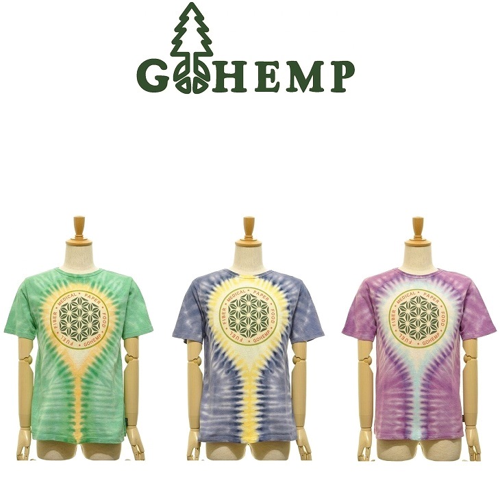 【送料無料】【MEN'S】HEADS S/SL TEE ヘッズショートスリーブT ゴーヘンプxデットダイ、日本のTIE DYE染めの先駆者である染色家『DEAD DYE/デッド ダイ』氏によるタイダイ染めTシャツにSYMBOL OF HEMPのプリント　タイダイ
