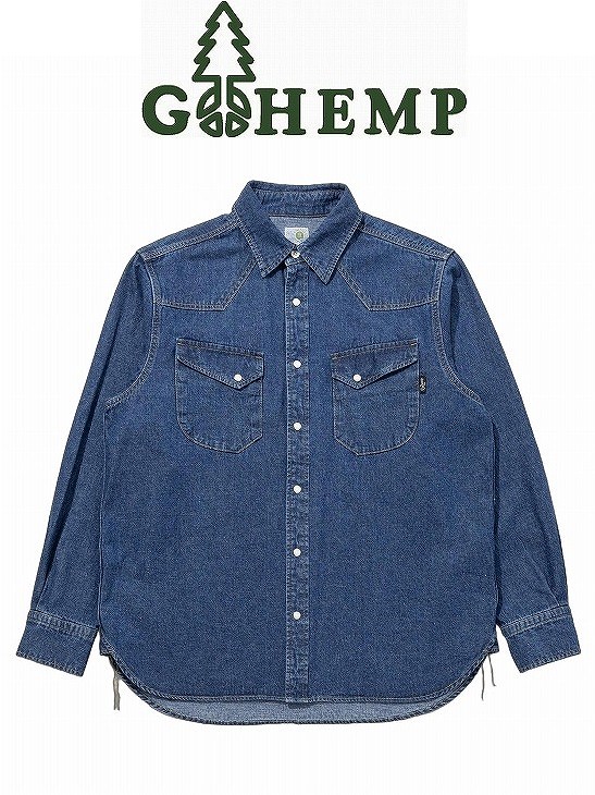 【貨物輸送無料】【MEN\u0027S】GOHEMP ゴーヘンプ COWBOY SHIRTS 牛飼いティーシャツ やや薄っぺらの7.5薬局衡オンスのヘンプコットンデニム ウエスタンティーシャツの品目を召しかかえるした目論むティーシャツ 程よいゆとりをもたせた伸び伸びする影ぼうし 一枚着でも羽織でもロング季節着付けるしていただける