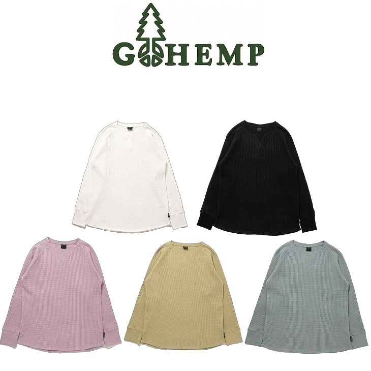 【送料無料】【MEN'S 】GOHEMP ゴーヘンプ HEMP WAFFLE CREW ヘンプワッフルクルー オリジナルのヘンプコットンサーマル 程よく厚みがあり安定した生地感 空気を溜め込み保温性を高める特性に加えヘンプ素材の吸湿速乾スウェット感覚でアウターとしても着やすいデザイン｜ヘンプウェア　FOOL THE HERMIT