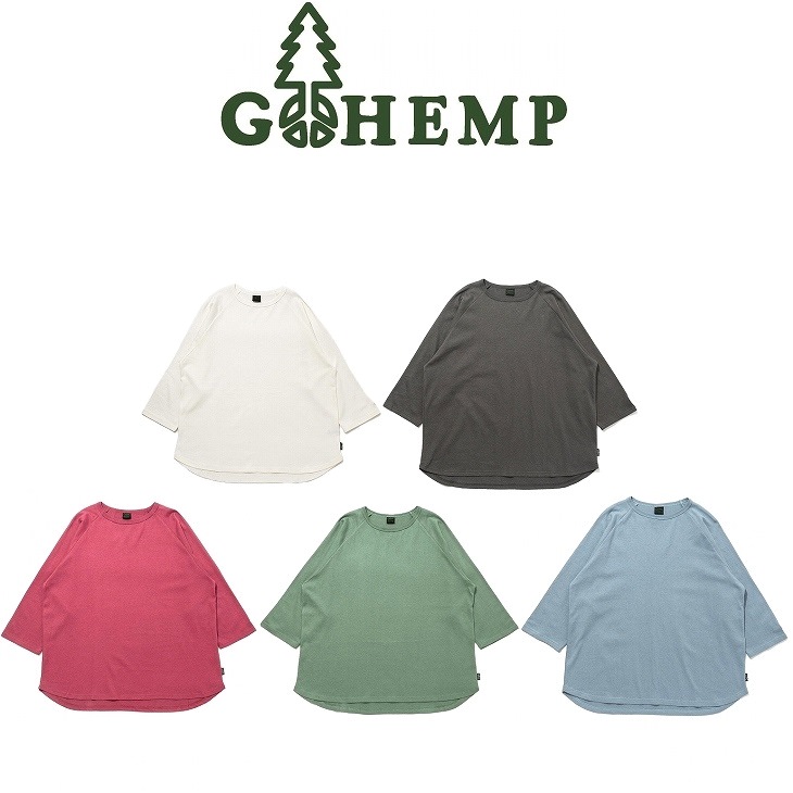 【送料無料】【MEN'S&WOMEN'S】GOHEMP ゴーヘンプ WIDE BASEBALL TEE ワイドベースボールT ヘンプ55%,オーガニックコットン45%の上質なデイリーウェアとして打ち出す10ozジャージー身幅とアームのパターンを大きく取りワイドシルエットに仕上げてた7分袖ベースボールTシャツ