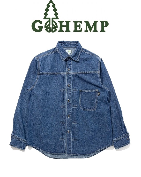 【貨物輸送無料】【MEN\u0027S】GOHEMP ゴーヘンプ PLEATS WORK SHIRTS やや薄っぺらの7.5薬局衡オンスのヘンプコットンデニム ビンテージワークジャケットの品目を召しかかえるした目論む 程よいゆとりをもたせた伸び伸びする影ぼうし一枚着でも羽織りとしても当てはめるできロング季節着付けるできます