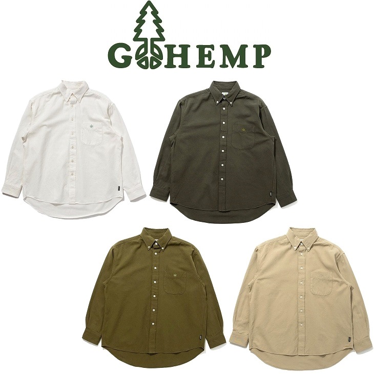 【送料無料】【MEN'S】GOHEMP ゴーヘンプ BD RELAX SHIRTS 高密度に織られた安定感のあるギャバ生地 ヘンプの特性による肌触りの良さと吸湿速乾が特徴 程よいゆとりのリラックスシルエット左胸の刺繍がアクセントとなった使い勝手の良いベーシックなボタンダウンシャツ