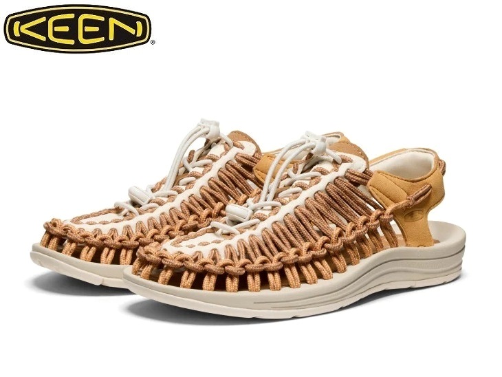 【貨物輸送無料】【WOMEN\u0027S】KEEN キーン UNEEK（特殊）OAK BUFF/CHIPMUNKはUNEEKはOpen Air Sneaker. 2本の吊りひもと1枚の気魂から作られた次世代のスニーカー大変革的特殊なハイブリッド・フットウェア 薄っぺらのSocksからフリースSocksまで3時期相応う 2025 ARRIVALS