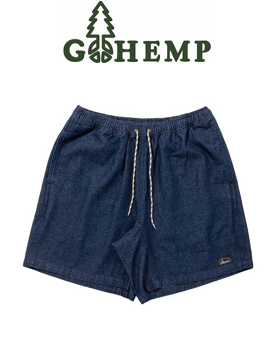 【送料無料】【MEN'S】GOHEMP ゴーヘンプ HEMP JAM SHORTS ヘンプジャムショーツ 夏に最適な薄手の7.5ozデニムシリーズ 肌触りの良さと吸湿速乾が特性のヘンプを加えたオリジナル生地 夏の定番 ベーシックなデザイン ウエストゴム紐仕様ストレスフリーな穿き心地 NEW2025!|ヘンプウェア FOOL THE HERMIT