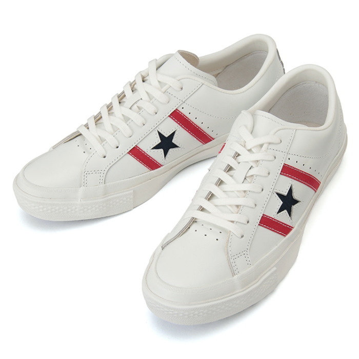 white and red leather converse