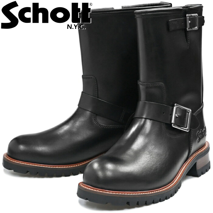 【お買い物マラソンポイント最大10倍】 ショット エンジニアブーツ Schott ENGINEER BOOTS S28001 ブラック ワークブーツ メンズ 本革 エンジニア ブーツ レザー メンズブーツ バイカーブーツ ミリタリーブーツ レザーブーツ バイク靴 アメカジ アウトドア キャンプ 送料無料