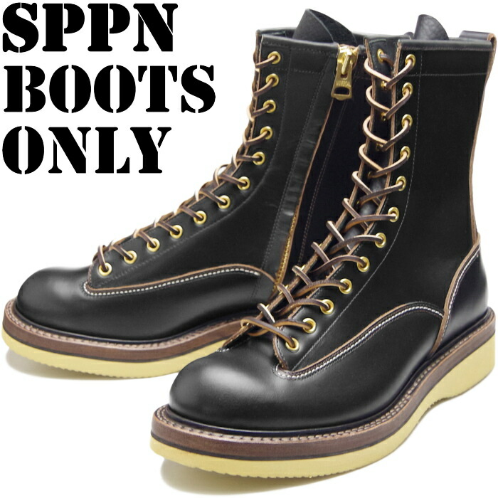 【百貨店SALE尖んがり最大限度10倍】 SPPN BOOTS スッピン SP-08LC 黒いこと 8-INCH LACE TO TOE BOOTS Vibram #2060 8in レーストゥトゥブーツ 茶芯 細工物ブーツ 本革 メンズ ラインマンブーツ メンズブーツ レースアップブーツ アウトドア 難民キャンプ 日本製 貨物輸送無料