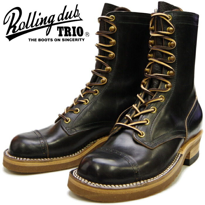 Trio ルーツ Roots メンズ靴 ルーツ ローリングダブトリオ ワークブーツ ブーツ レースアップブーツ キャップトゥ Men S Boots Dub Street Tip Rolling 靴 Made In Japan 馬革 ホースレザー ブラック 黒 22年1月下旬頃発送 ローリング ダブトリオ ルーツ Rolling Dub