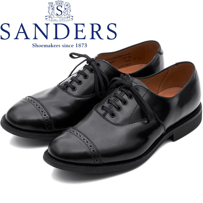 【百貨店SALE尖んがり最大限度10倍】 SANDERS 1947 サンダース ミリタリー MILITARY PUNCHED CAP OXFORD 黒いこと ストレートチップシューズ キャップトゥ 商行為シューズ メンズ 本革 置き目取りすてる オックスフォード なめし革 イングランド製 貨物輸送無料 12時までは当日送りとどける