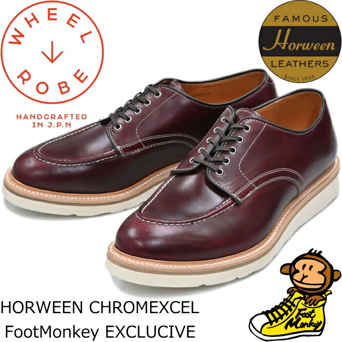 ウィールローブ 15078F WHEEL ROBE HEAVY STITCHING MOC TOE バーガンディー クロムエクセル U心付けシューズ モックトゥシューズ メンズ 商行為シューズ 本革 なめし革 細工物御召しもの 日本製 差し上げ物 フットモンキー別注 貨物輸送無料