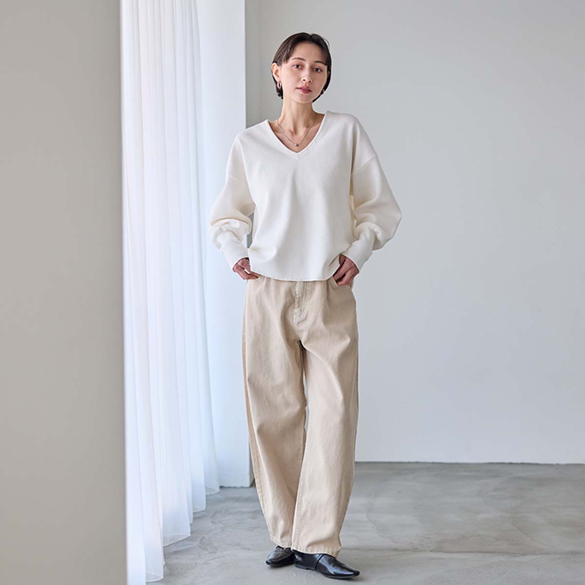 yuki×for/cコラボ】スウェットライク バックタック ニット プル