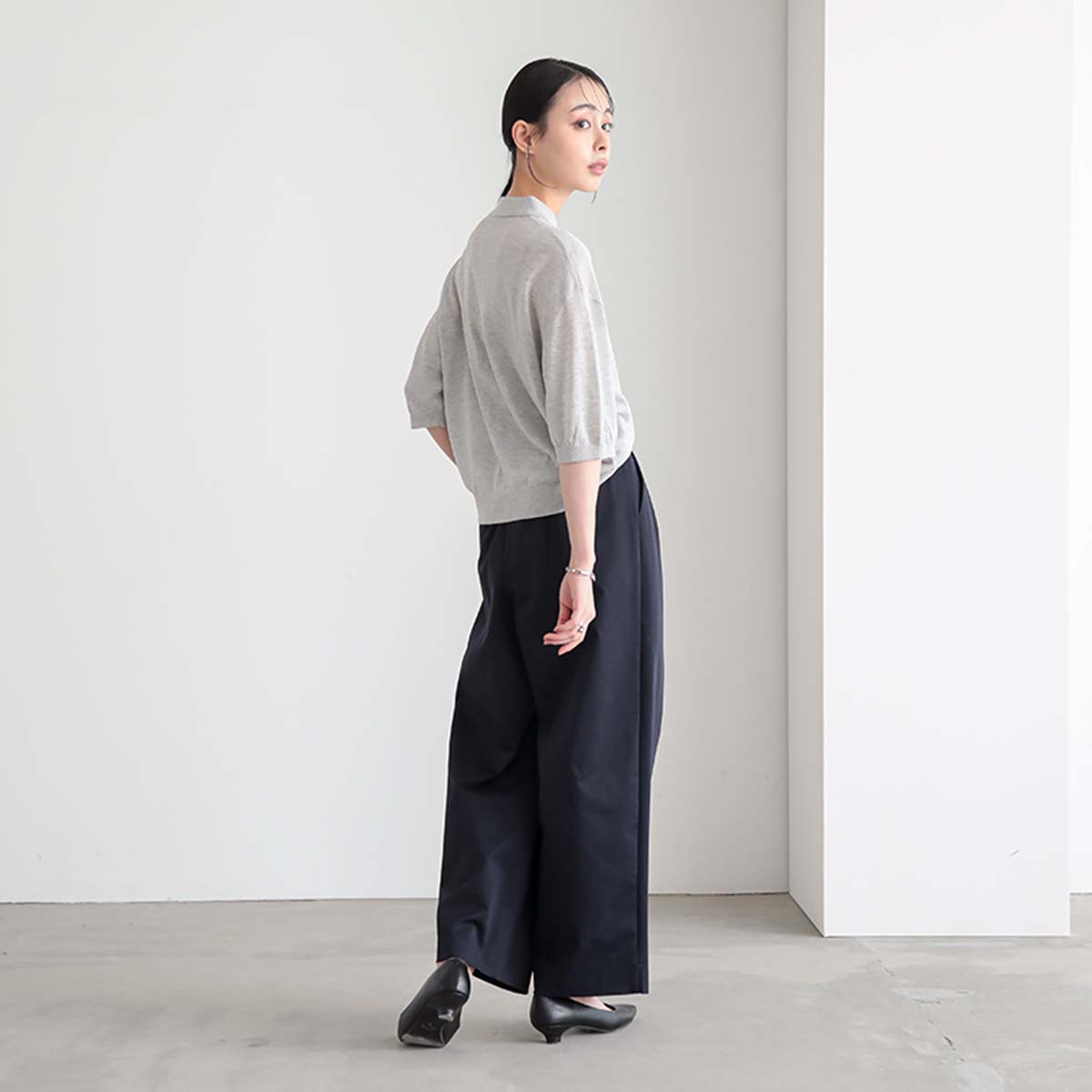 最大30％OFFクーポン 27日9:59迄】ラメ シアー ニットポロ トップス