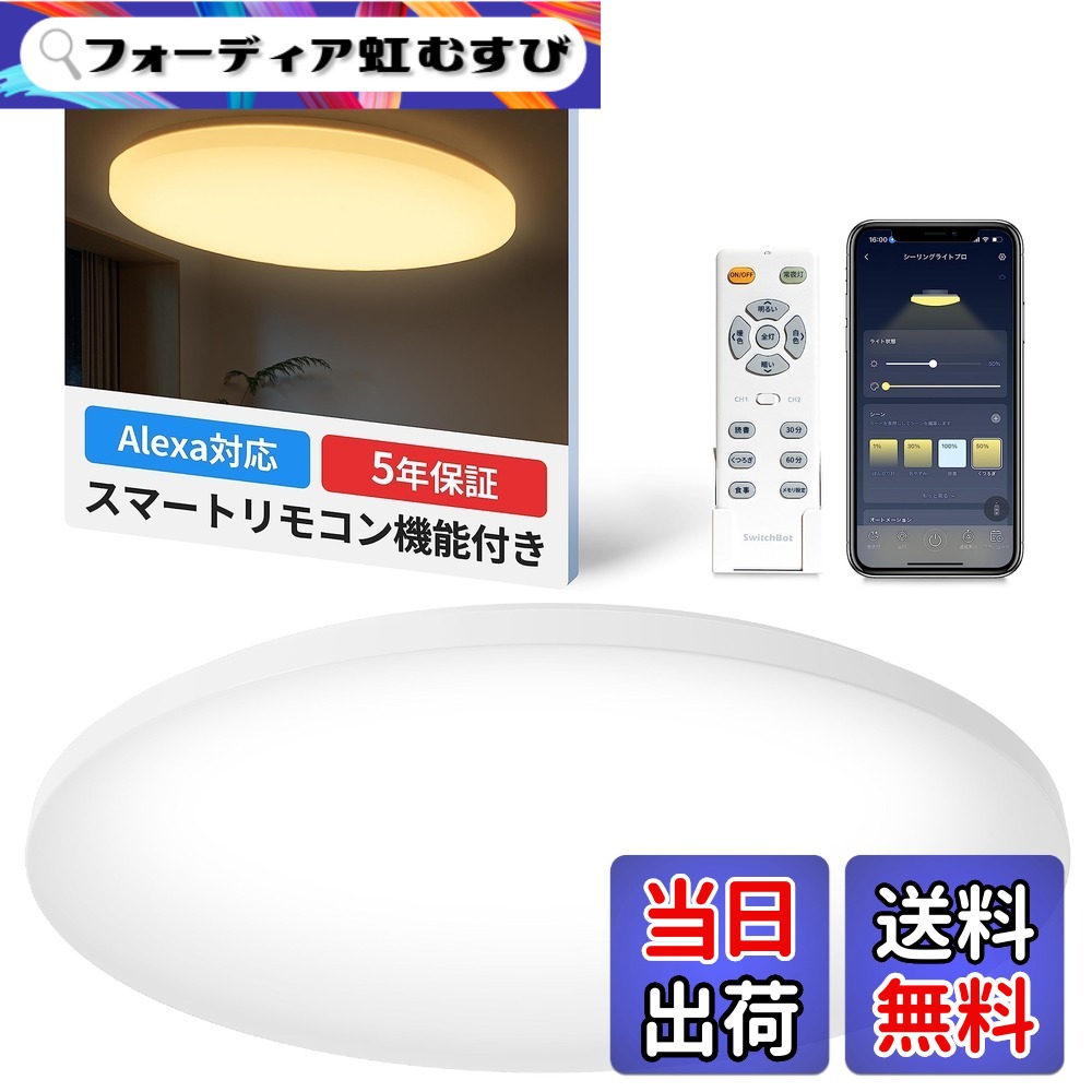 【送料無料】SwitchBot LEDシーリングライト Alexa 無段階 調光調色 スイッチボット 天井 照明器具 色：無段階で明るさと光色調整、サイズ：12畳