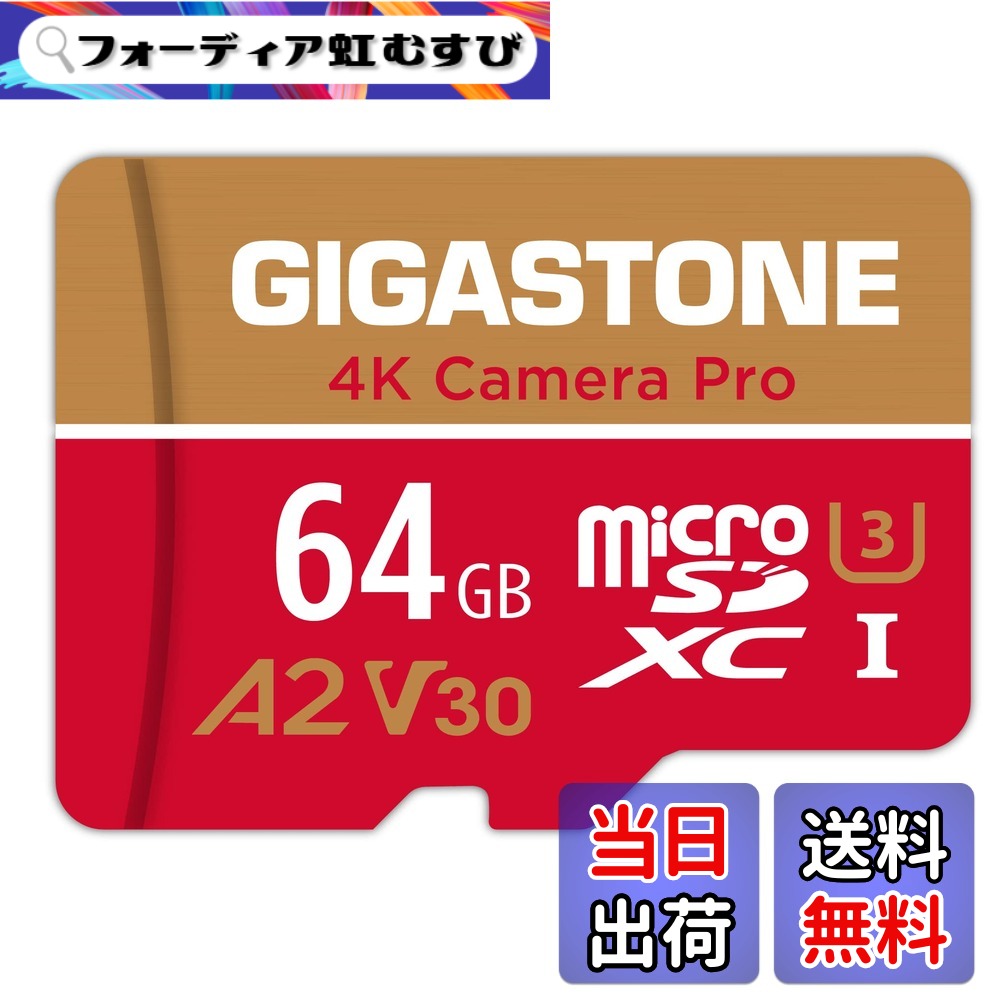 【送料無料】【5年データ復旧・無償交換】GIGASTONE マイクロsdカード 64GB 4K Camera Pro microSDXC UHS-I A2 V30 U3 C10 Ultra HD 4K ビデオ録画 Gopro アクションカメラ スポーツカメラ 95MB/s SDアダプター1枚付き