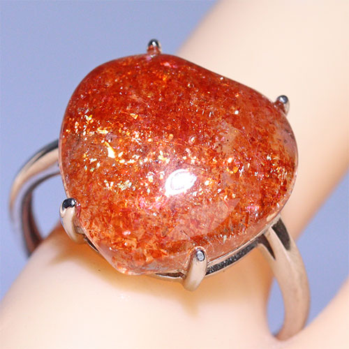 〔R467-14〕高品質 発色良い サンストーン sv925 リング 指輪 フリーサイズ Sun stone 日長石|Silva Tilia