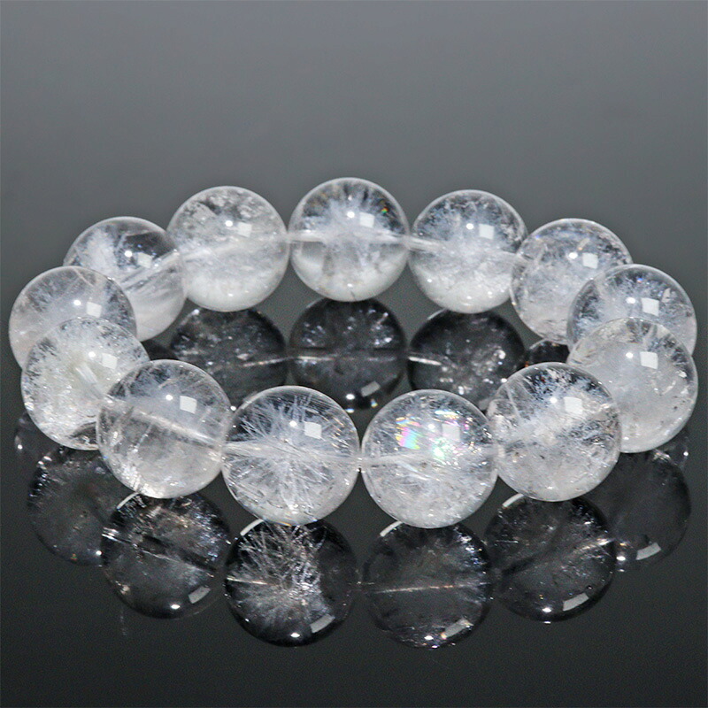 〔K2101-2〕約18mm 高品質天然水晶 ホワイトスタークォーツ ブレスレット ～雪華の輝き～