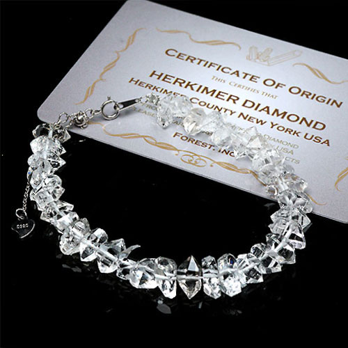 〔K1775-2〕高品質 ニューヨーク州 ハーキマーダイヤモンド ブレスレット Herkimer diamond ギャランティーカード付｜Silva Tilia