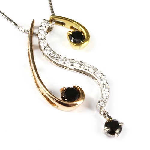 K18WG/P/Yダイヤ&ブラックダイヤペンダント K18WGネックレス付〔 天然石 パワーストーン アクセサリー 〕｜Silva Tilia