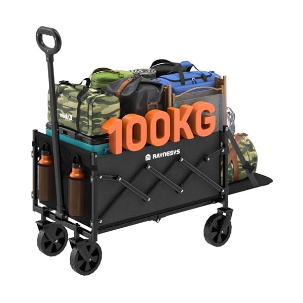 【貨物輸送無料】持ちはこび手押し車 小型 電気容量65L-90L 耐荷重100kg 長物相応う うしろ側取りひろげる可 アウトドア手押し車 折り畳み式キャンプカートリアゲートあり 独立独歩納める 静音難民キャンプ/ビーチ/御釣り/引っ越し/買い出し/ゴミ出し Black