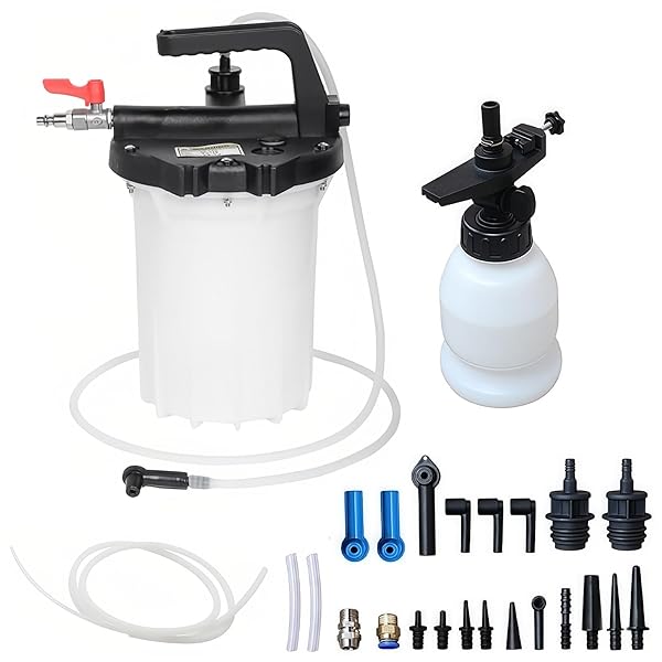 【送料無料】ブレーキフルードブリーダー 20種アダプター付き エアー式真空オイルチェンジャー 3L大容量集液＋1L補充ボトル 耐腐食PE材 一体型ポンプ設計 ブレーキ/ATF/ギアオイル対応 乗用車・バイク・トラック整備用 (プラスチックタイプ)画像