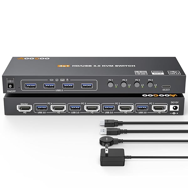 【貨物輸送無料】USB 3.0 KVM 取り替えっこ HDMI 4 マイコン 4K@60サイクル EDID 付き添い人 4インプット1最終生産物、鍵盤、二十日鼠、プ