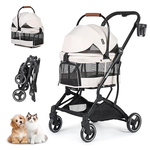 【貨物輸送無料】T3 愛玩動物手押し車 引きはなす型 小型犬 折りたたみ 4輪 前輪360°回転させる 犬用乳母車 犬用ベ