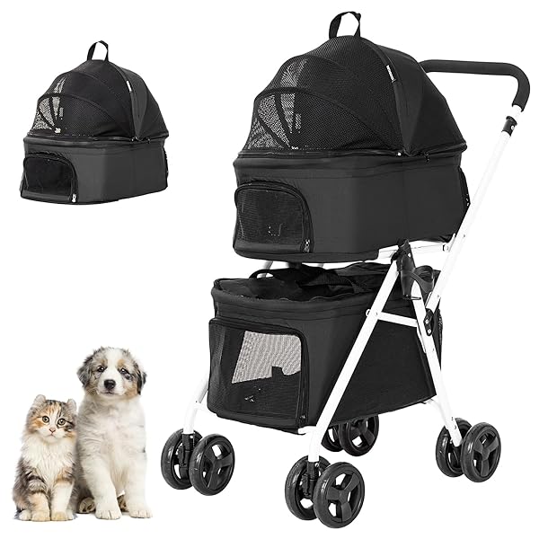 【貨物輸送無料】上下2段式 愛玩動物手押し車 多頭飼い相応う 3Way 引きはなす型 猫犬兼用 折り畳み 愛玩動物用