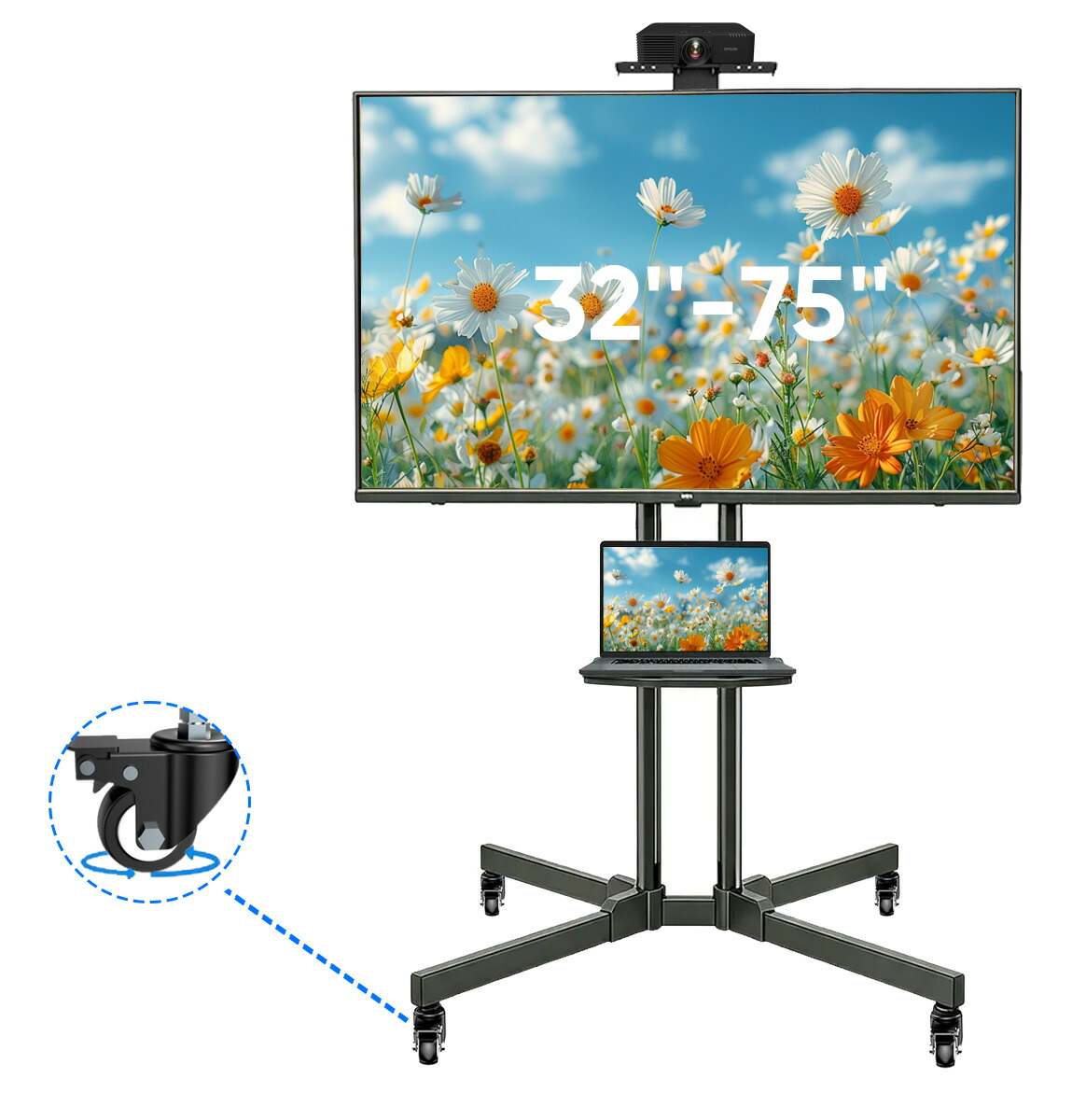 貨物輸送無料 テレビ受像機照明ランプ 民族大移動式 壁寄せ 32-75in液晶テレビ受像機に相応う 重厚で手ごわいな二重突っ支い棒腹積もり ご機嫌手合い キャスター付き添い人 耐荷重50kg VESA600mmx400粍 テレビ台・ローボード-収納家具-インテリア・寝具・収納