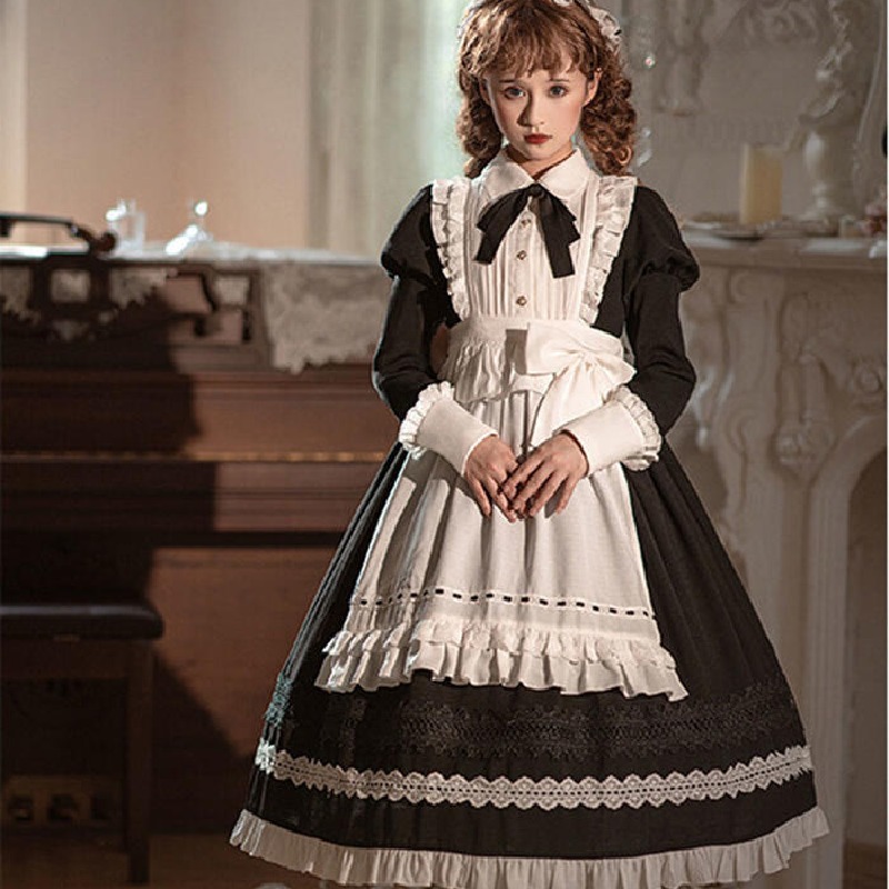 メイド服 正統 人気 ワンピース ハロウィン 仮装 レディース 可愛い ロリータ カチューシャ ゴスロリ エレガント 華麗 豪華 秋冬 長袖 半袖 コスプレ エプロン ゴシック 可愛い ふんわり スカート ボリューム メイド服 メイド喫茶